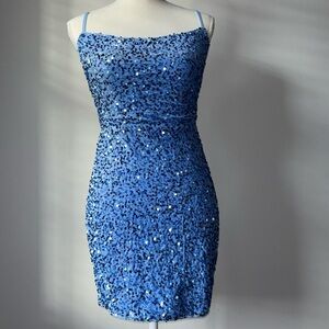 Baby Blue Sequin Cami Bodycon Backless Dress